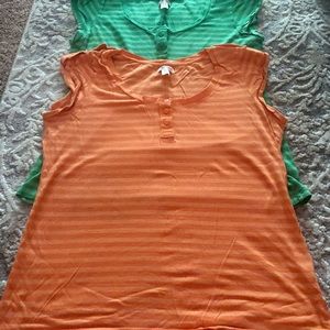 Set of 2, striped tees (green & orange)